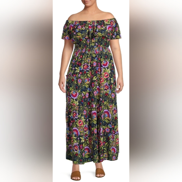 Terra & Sky Dresses & Skirts - Terra & Sky Pink and Purple Off-Shoulder Maxi Dress